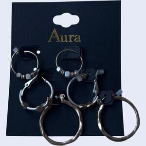 Aura Silver Boho Hoop Earring Set 6 Pairs Mixed Size Beaded Contemporary